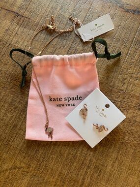 🆕 kate spade “By the Pool” Rose Gold Flamingo Necklace and Earring Set
